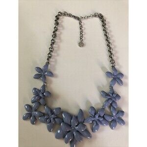 Talbots Statement Necklace Blue Enamel Flowers Silver Tone 20”